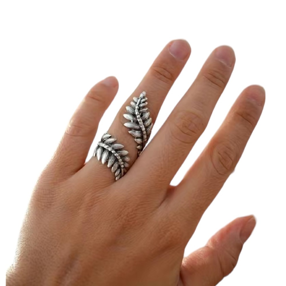 Boho Style Silver Leaf Design Wrap Ring - image 2